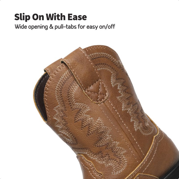 Kids Square-Toe Western Cowboy Boots - BROWN - 3